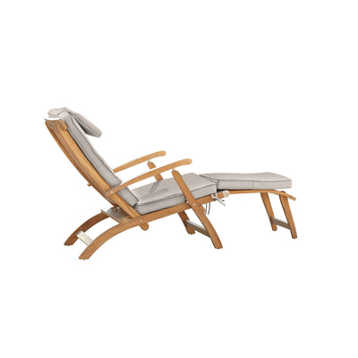 Anders Teak Outdoor Folding Lounge Deck Chair with Sunbrella® Antique Beige Cushion