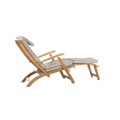 Anders Teak Outdoor Folding Lounge Deck Chair with Sunbrella® Antique Beige Cushion