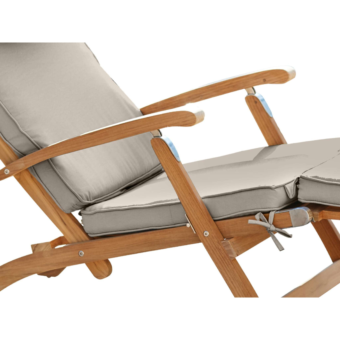 Anders Teak Outdoor Folding Lounge Deck Chair with Sunbrella® Antique Beige Cushion