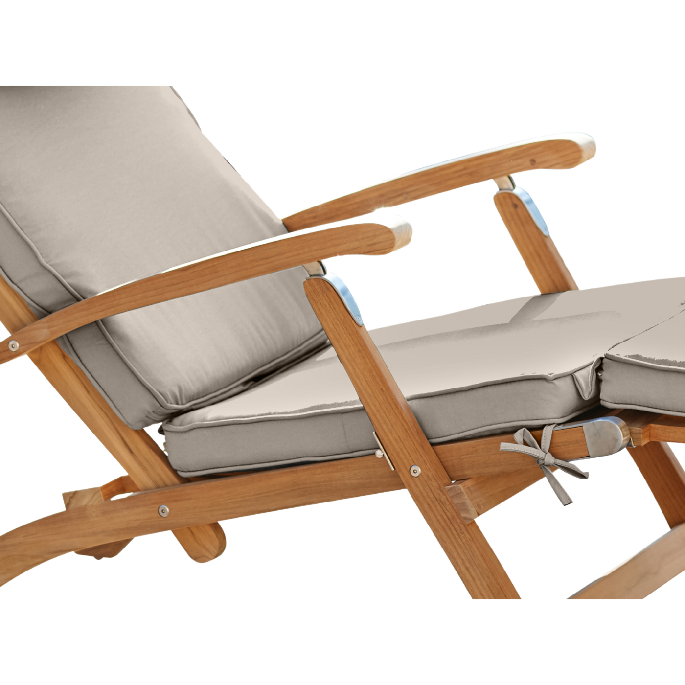 Anders Teak Outdoor Folding Lounge Deck Chair with Sunbrella® Antique Beige Cushion
