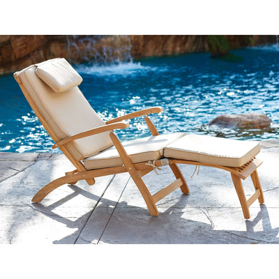 Anders Teak Outdoor Folding Lounge Deck Chair with Sunbrella® Antique Beige Cushion