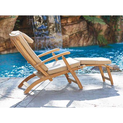 Anders Teak Outdoor Folding Lounge Deck Chair with Sunbrella® Antique Beige Cushion