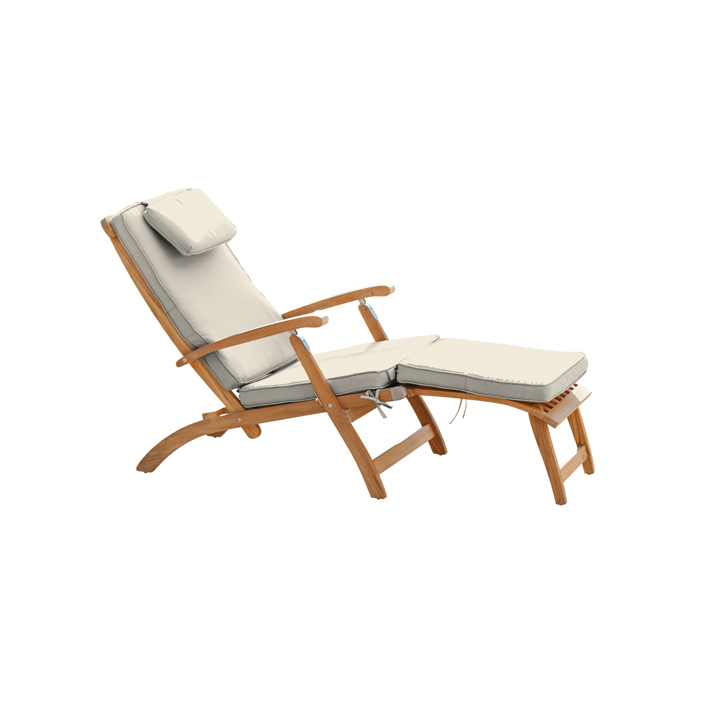 Anders Teak Outdoor Folding Lounge Deck Chair with Sunbrella® Antique Beige Cushion