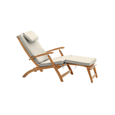 Anders Teak Outdoor Folding Lounge Deck Chair with Sunbrella® Antique Beige Cushion