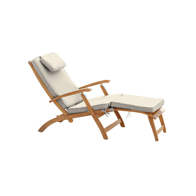 Anders Teak Outdoor Folding Lounge Deck Chair with Sunbrella® Antique Beige Cushion