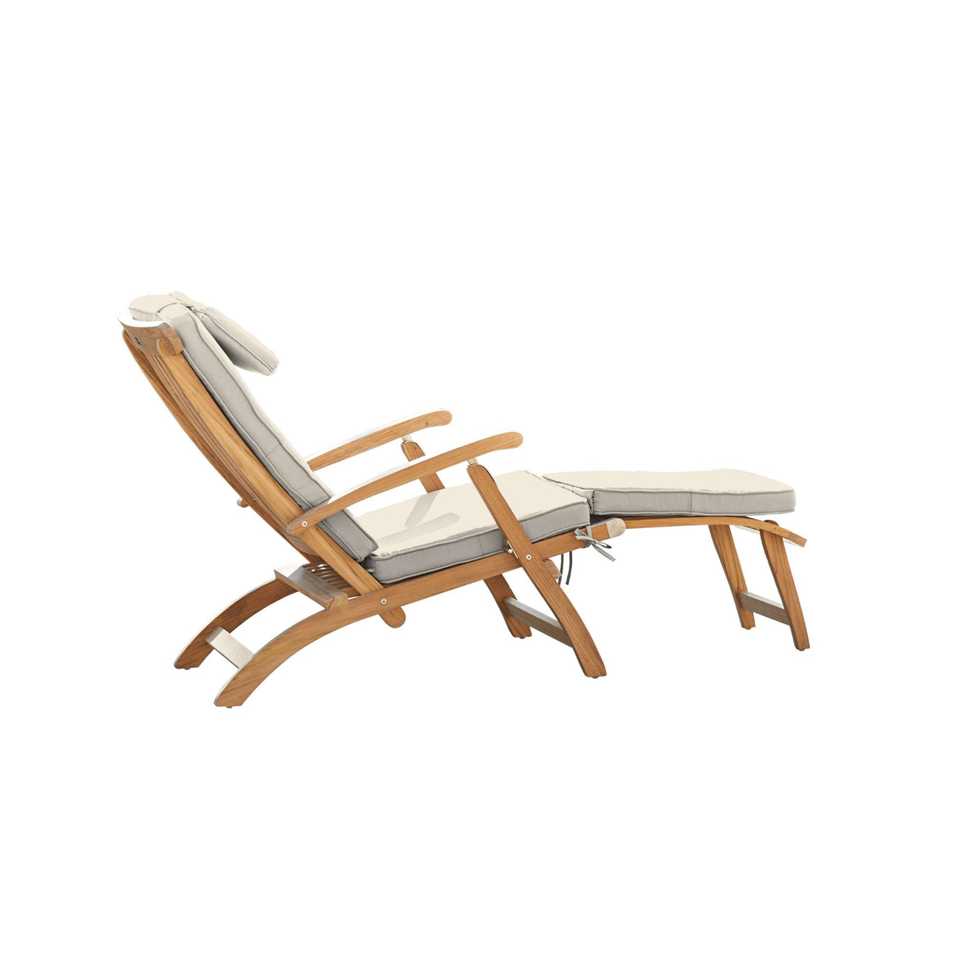 Anders Teak Outdoor Folding Lounge Deck Chair with Sunbrella® Antique Beige Cushion