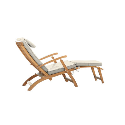 Anders Teak Outdoor Folding Lounge Deck Chair with Sunbrella® Antique Beige Cushion