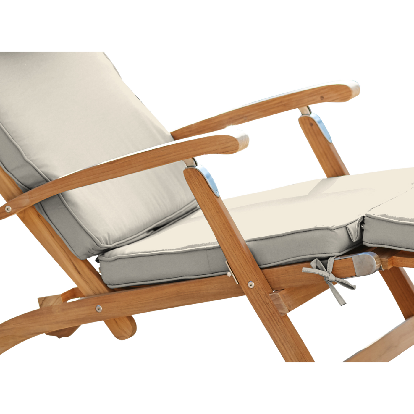 Anders Teak Outdoor Folding Lounge Deck Chair with Sunbrella® Antique Beige Cushion