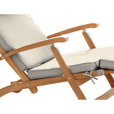 Anders Teak Outdoor Folding Lounge Deck Chair with Sunbrella® Antique Beige Cushion