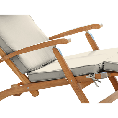 Anders Teak Outdoor Folding Lounge Deck Chair with Sunbrella® Antique Beige Cushion