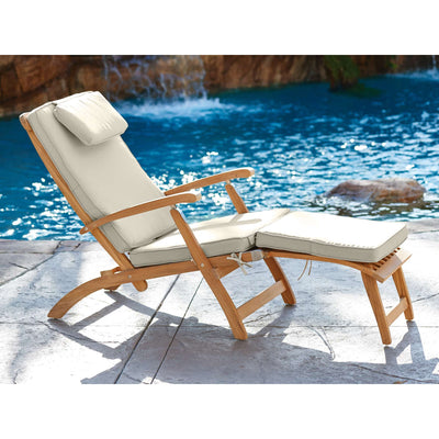 Anders Teak Outdoor Folding Lounge Deck Chair with Sunbrella® Antique Beige Cushion