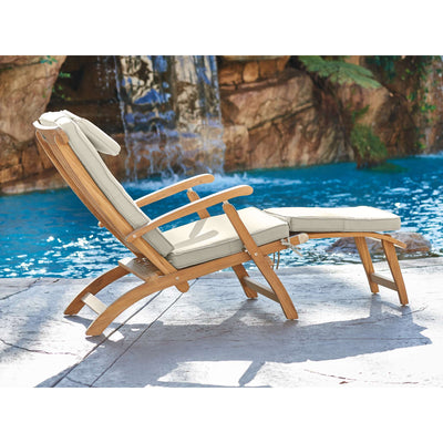 Anders Teak Outdoor Folding Lounge Deck Chair with Sunbrella® Antique Beige Cushion