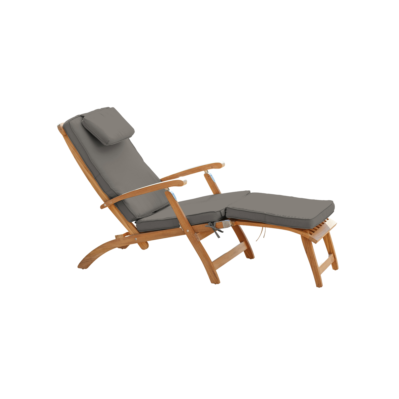 Anders Teak Outdoor Folding Lounge Deck Chair with Sunbrella® Antique Beige Cushion