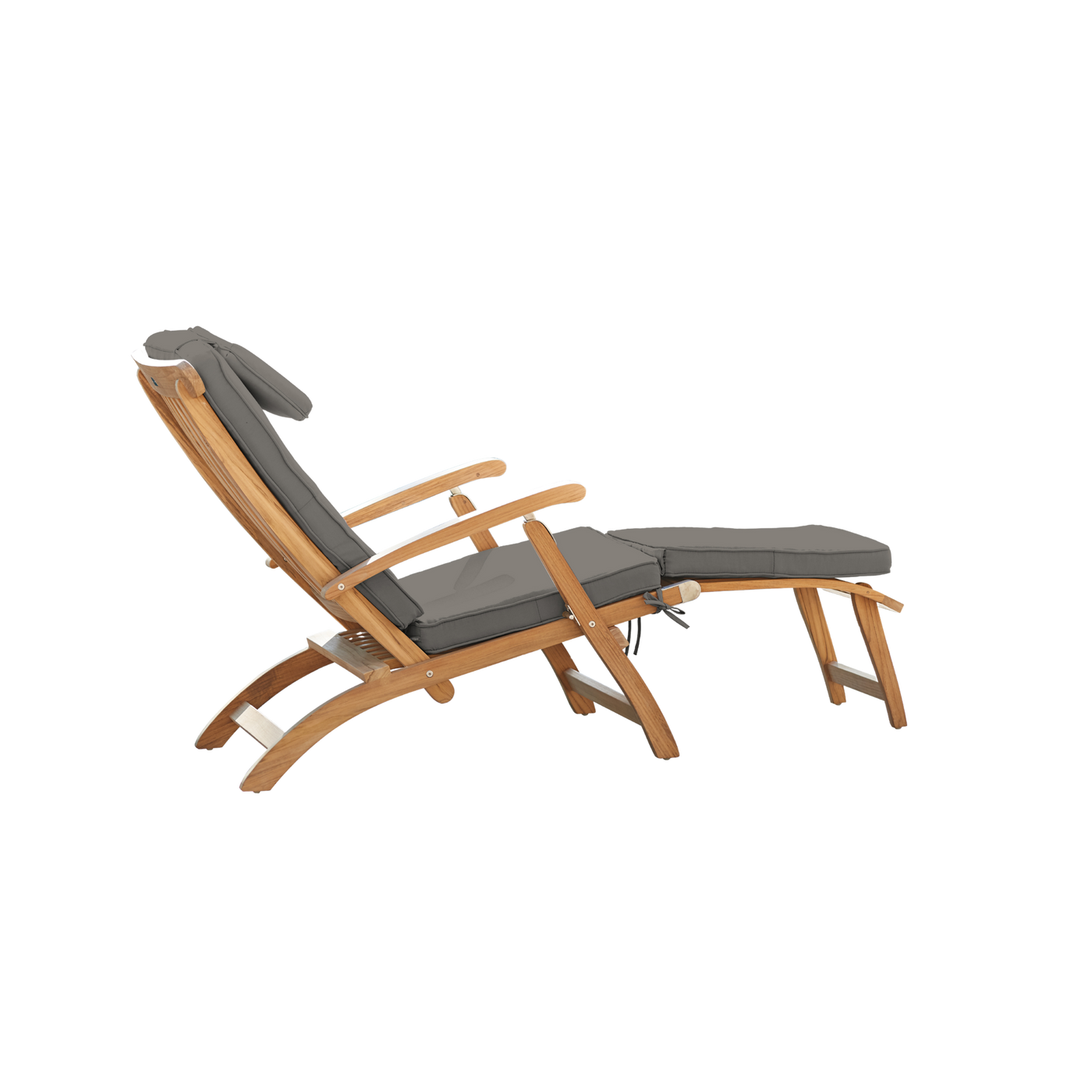 Anders Teak Outdoor Folding Lounge Deck Chair with Sunbrella® Antique Beige Cushion