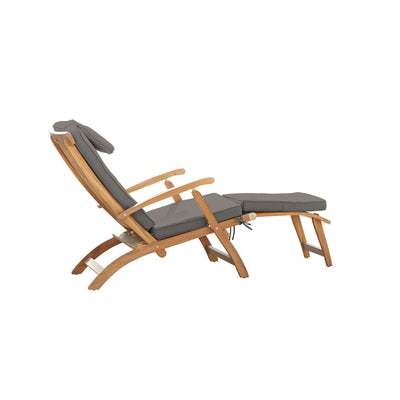 Anders Teak Outdoor Folding Lounge Deck Chair with Sunbrella® Antique Beige Cushion