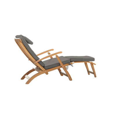 Anders Teak Outdoor Folding Lounge Deck Chair with Sunbrella® Antique Beige Cushion