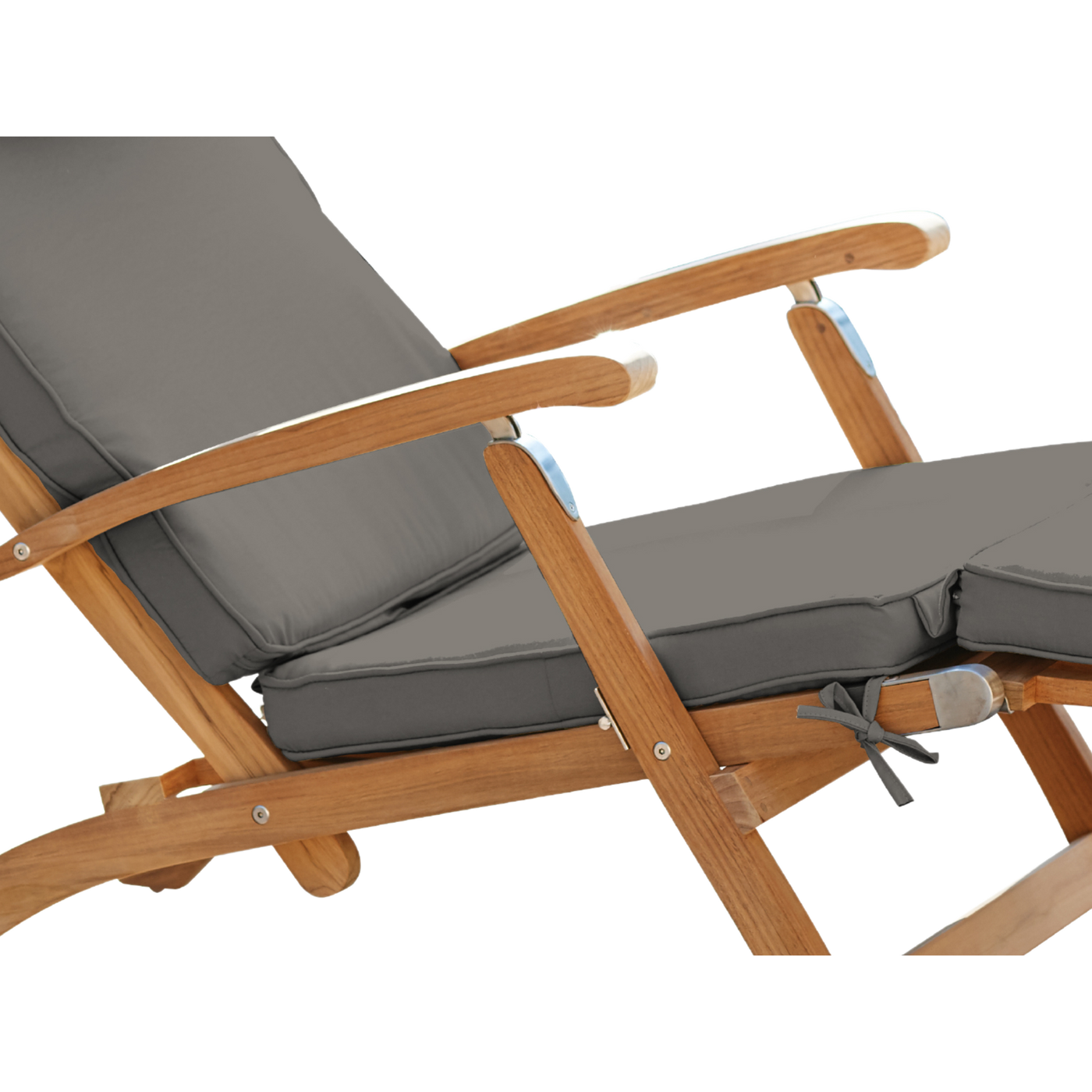 Anders Teak Outdoor Folding Lounge Deck Chair with Sunbrella® Antique Beige Cushion