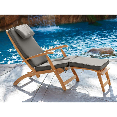 Anders Teak Outdoor Folding Lounge Deck Chair with Sunbrella® Antique Beige Cushion