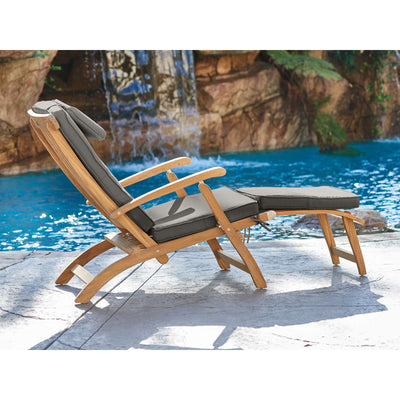 Anders Teak Outdoor Folding Lounge Deck Chair with Sunbrella® Antique Beige Cushion