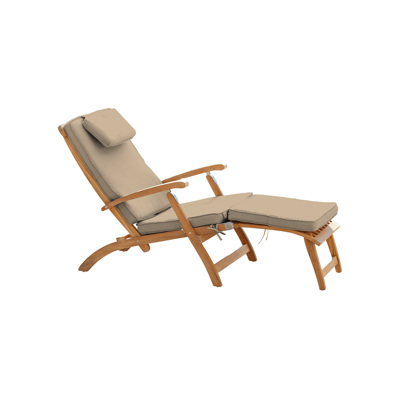 Anders Teak Outdoor Folding Lounge Deck Chair with Sunbrella® Antique Beige Cushion