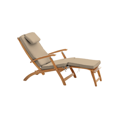 Anders Teak Outdoor Folding Lounge Deck Chair with Sunbrella® Antique Beige Cushion