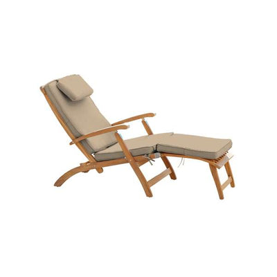 Anders Teak Outdoor Folding Lounge Deck Chair with Sunbrella® Antique Beige Cushion