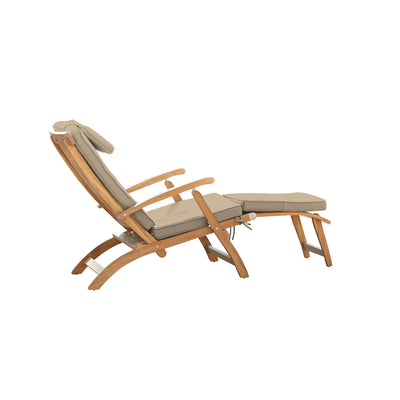 Anders Teak Outdoor Folding Lounge Deck Chair with Sunbrella® Antique Beige Cushion