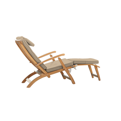 Anders Teak Outdoor Folding Lounge Deck Chair with Sunbrella® Antique Beige Cushion