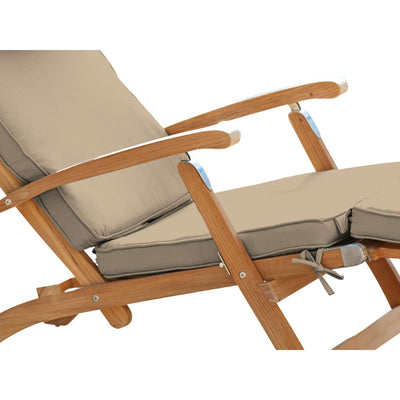 Anders Teak Outdoor Folding Lounge Deck Chair with Sunbrella® Antique Beige Cushion