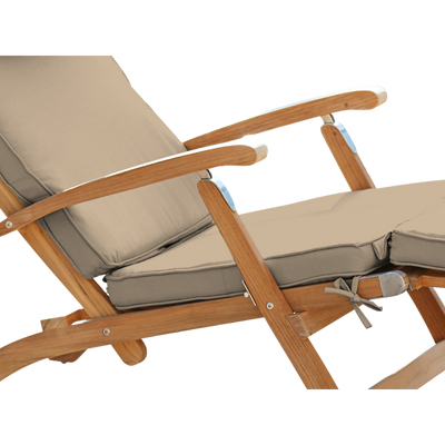 Anders Teak Outdoor Folding Lounge Deck Chair with Sunbrella® Antique Beige Cushion