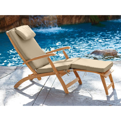 Anders Teak Outdoor Folding Lounge Deck Chair with Sunbrella® Antique Beige Cushion