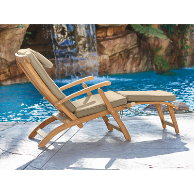 Anders Teak Outdoor Folding Lounge Deck Chair with Sunbrella® Antique Beige Cushion
