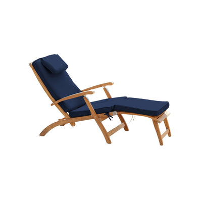Anders Teak Outdoor Folding Lounge Deck Chair with Sunbrella® Antique Beige Cushion