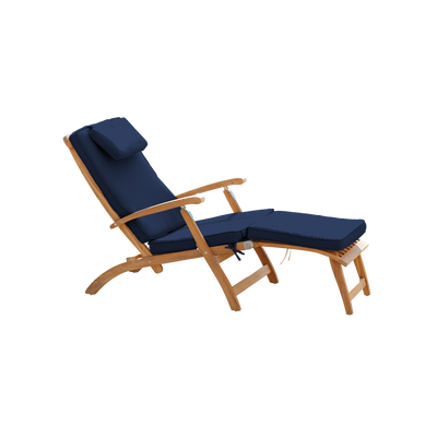 Anders Teak Outdoor Folding Lounge Deck Chair with Sunbrella® Antique Beige Cushion