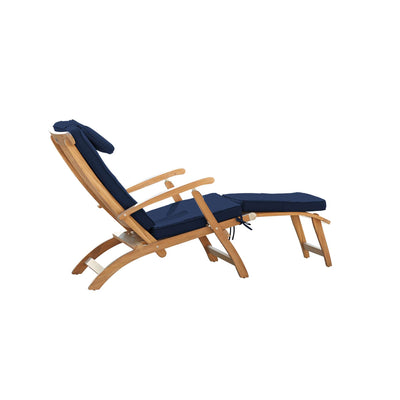 Anders Teak Outdoor Folding Lounge Deck Chair with Sunbrella® Antique Beige Cushion
