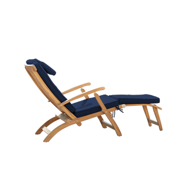 Anders Teak Outdoor Folding Lounge Deck Chair with Sunbrella® Antique Beige Cushion