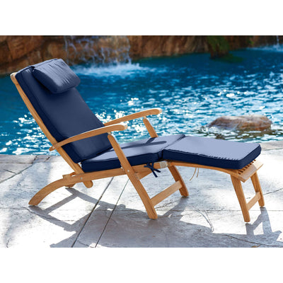 Anders Teak Outdoor Folding Lounge Deck Chair with Sunbrella® Antique Beige Cushion