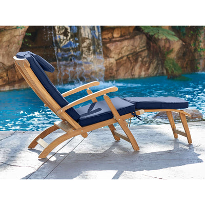 Anders Teak Outdoor Folding Lounge Deck Chair with Sunbrella® Antique Beige Cushion