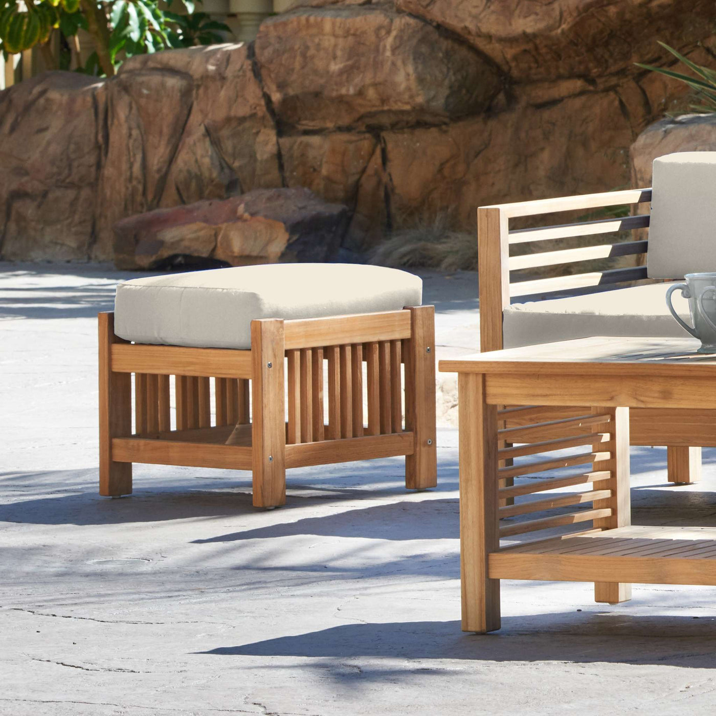Summer Teak Outdoor Ottoman with Sunbrella® Canvas Cushion