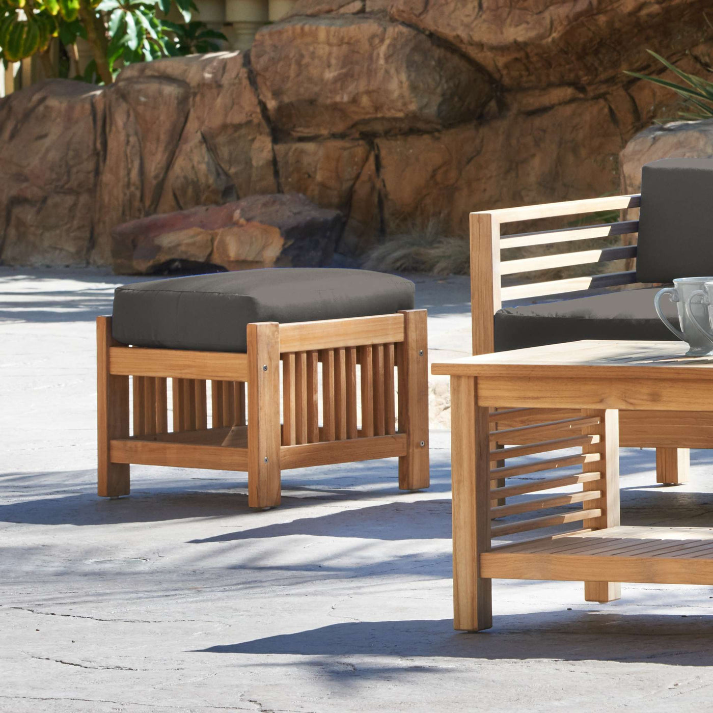Summer Teak Outdoor Ottoman with Sunbrella® Canvas Cushion