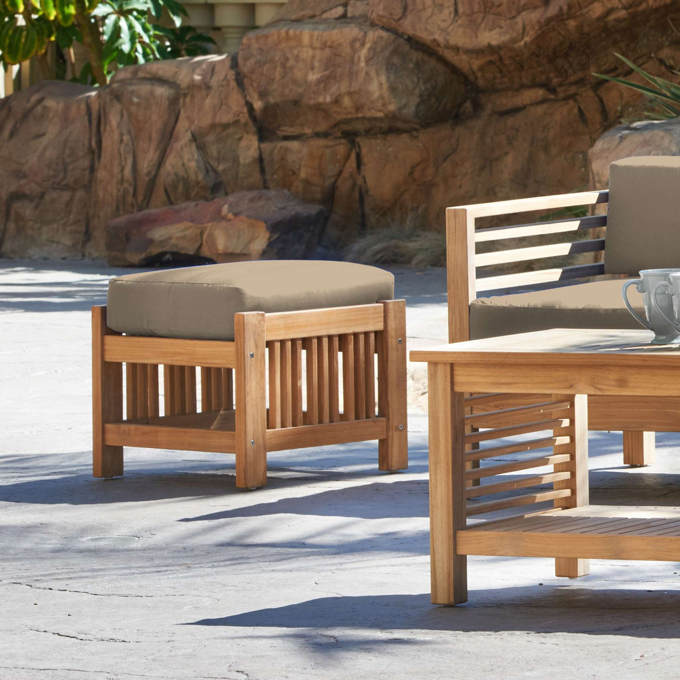 Summer Teak Outdoor Ottoman with Sunbrella® Canvas Cushion