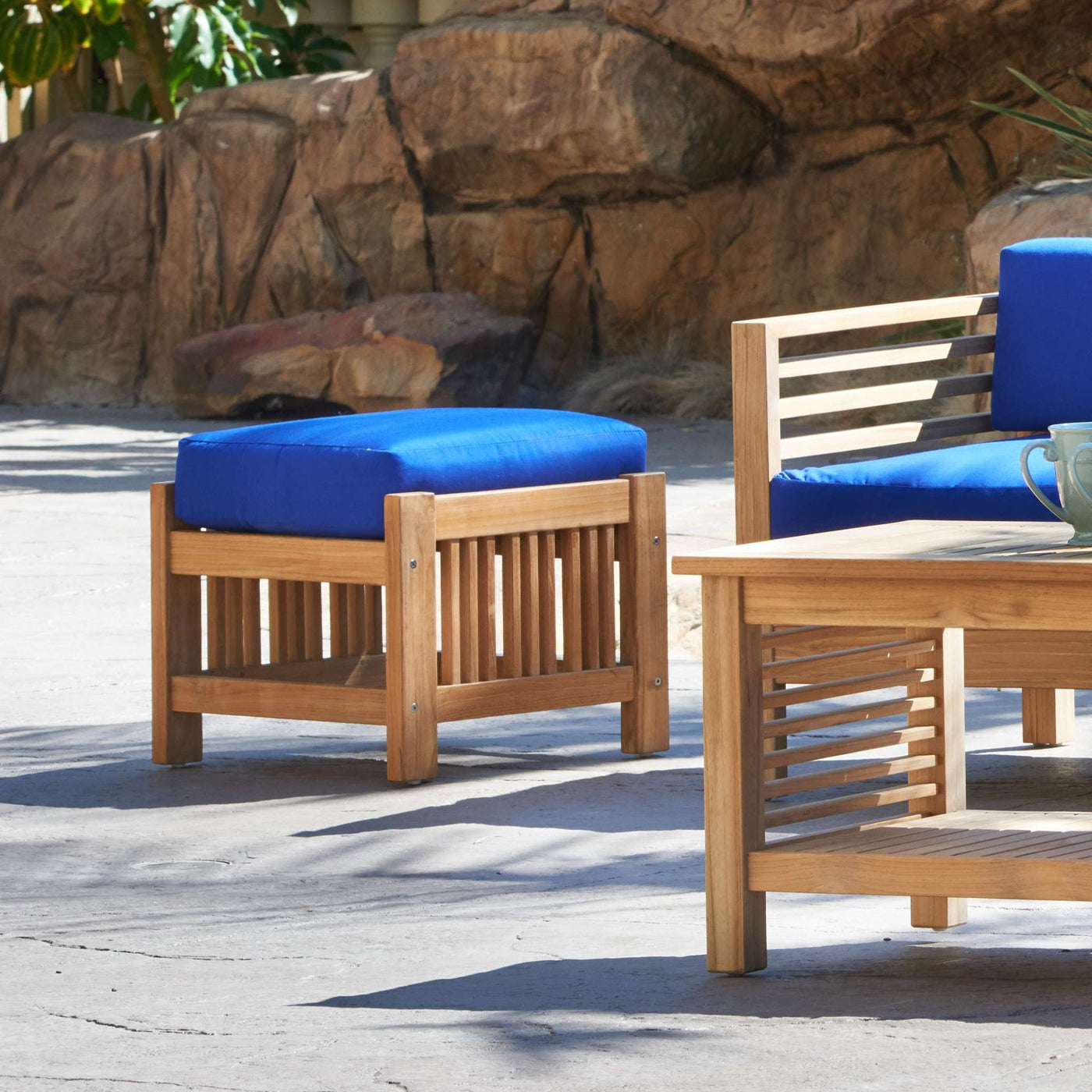 Summer Teak Outdoor Ottoman with Sunbrella® Canvas Cushion