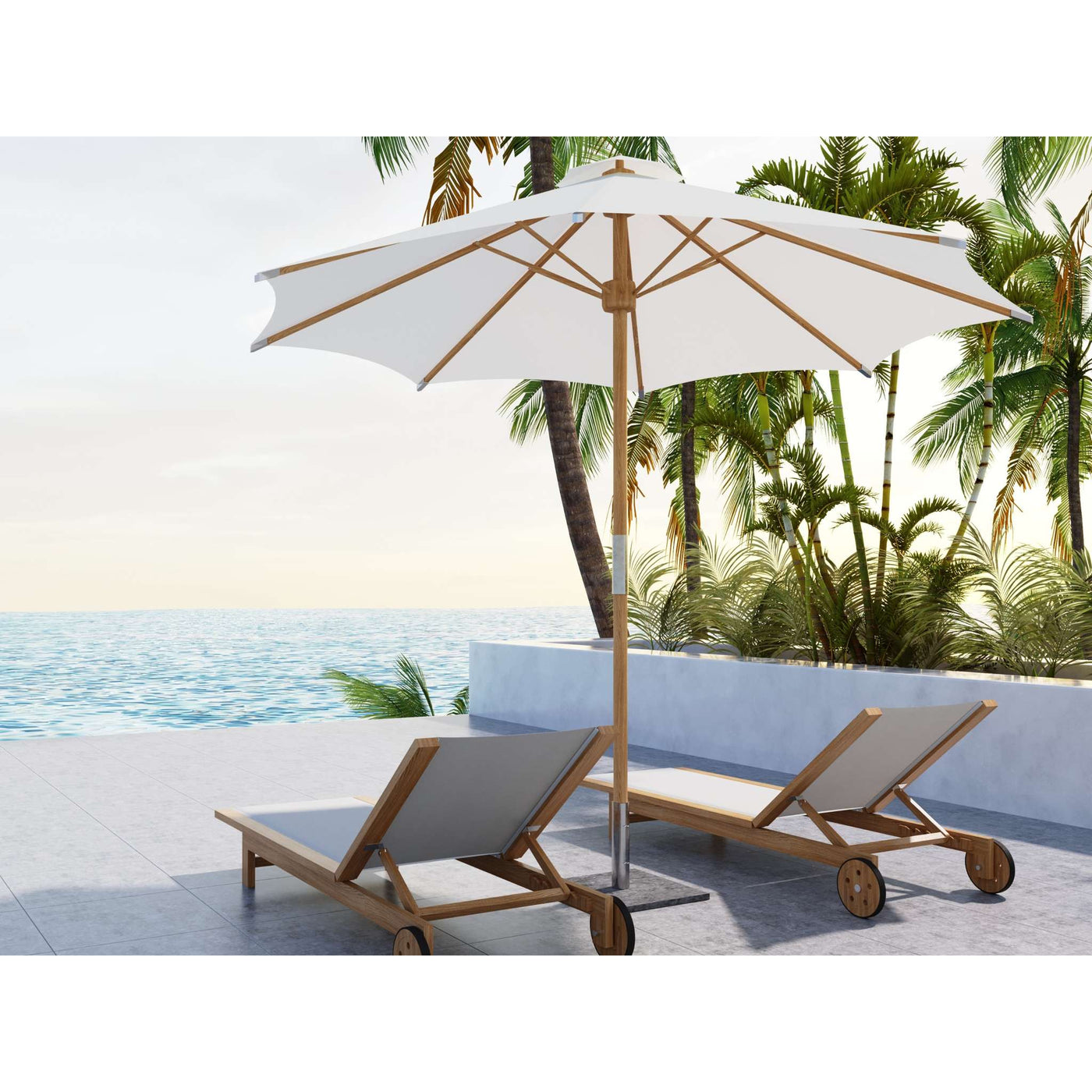 Market 118-inch Diameter Teak Outdoor Umbrella in White