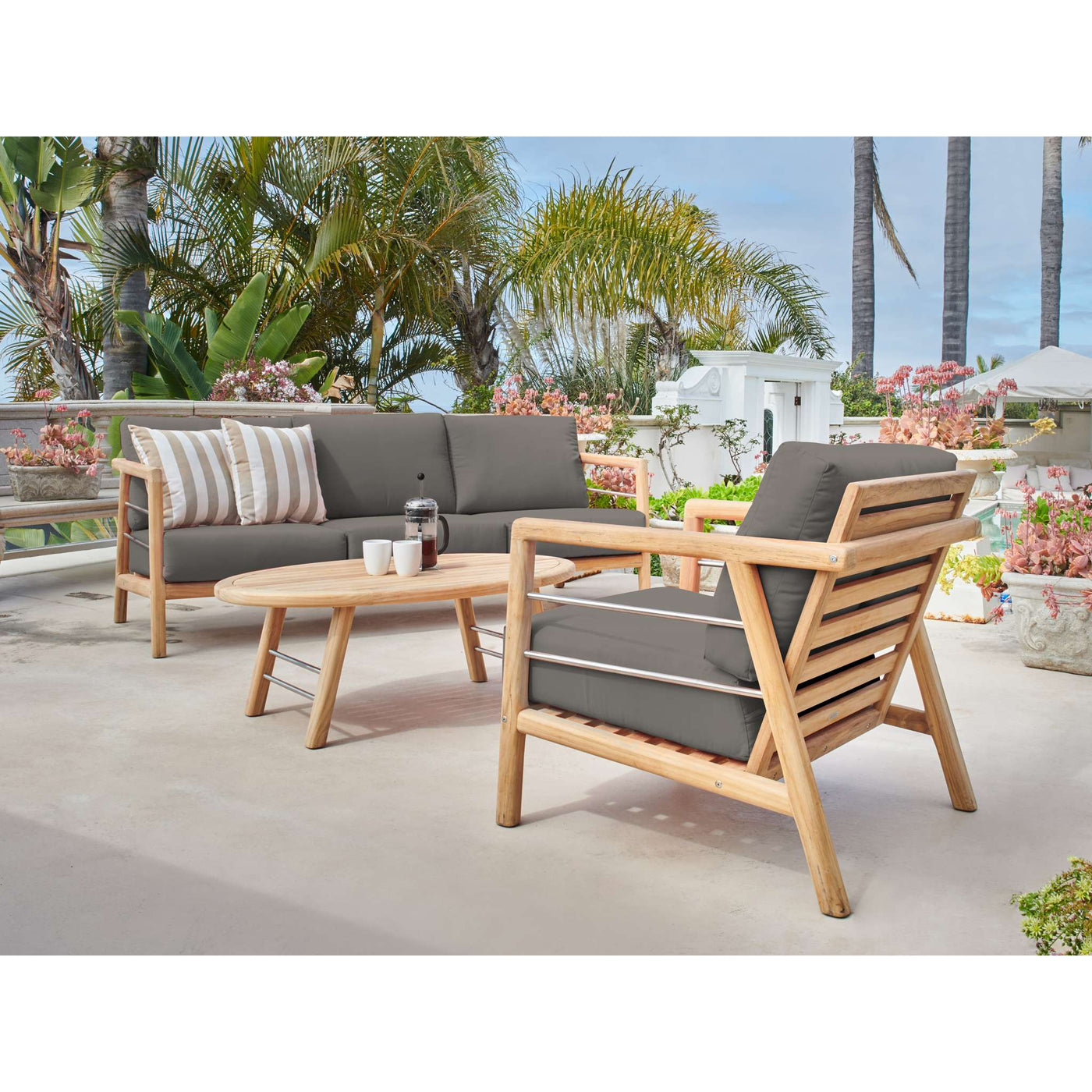 Aalto 4-Piece Teak Outdoor Patio Deep Seating Set with Sunbrella® Canvas Cushion