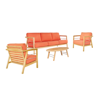 Aalto 4-Piece Teak Outdoor Patio Deep Seating Set with Sunbrella® Canvas Cushion