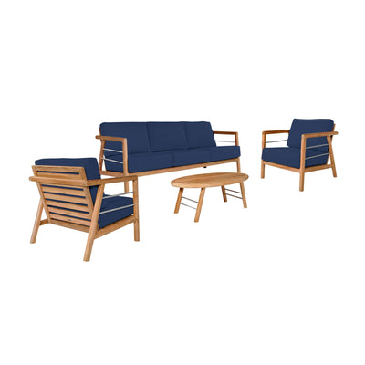 Aalto 4-Piece Teak Outdoor Patio Deep Seating Set with Sunbrella® Canvas Cushion