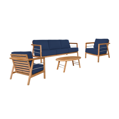 Aalto 4-Piece Teak Outdoor Patio Deep Seating Set with Sunbrella® Canvas Cushion
