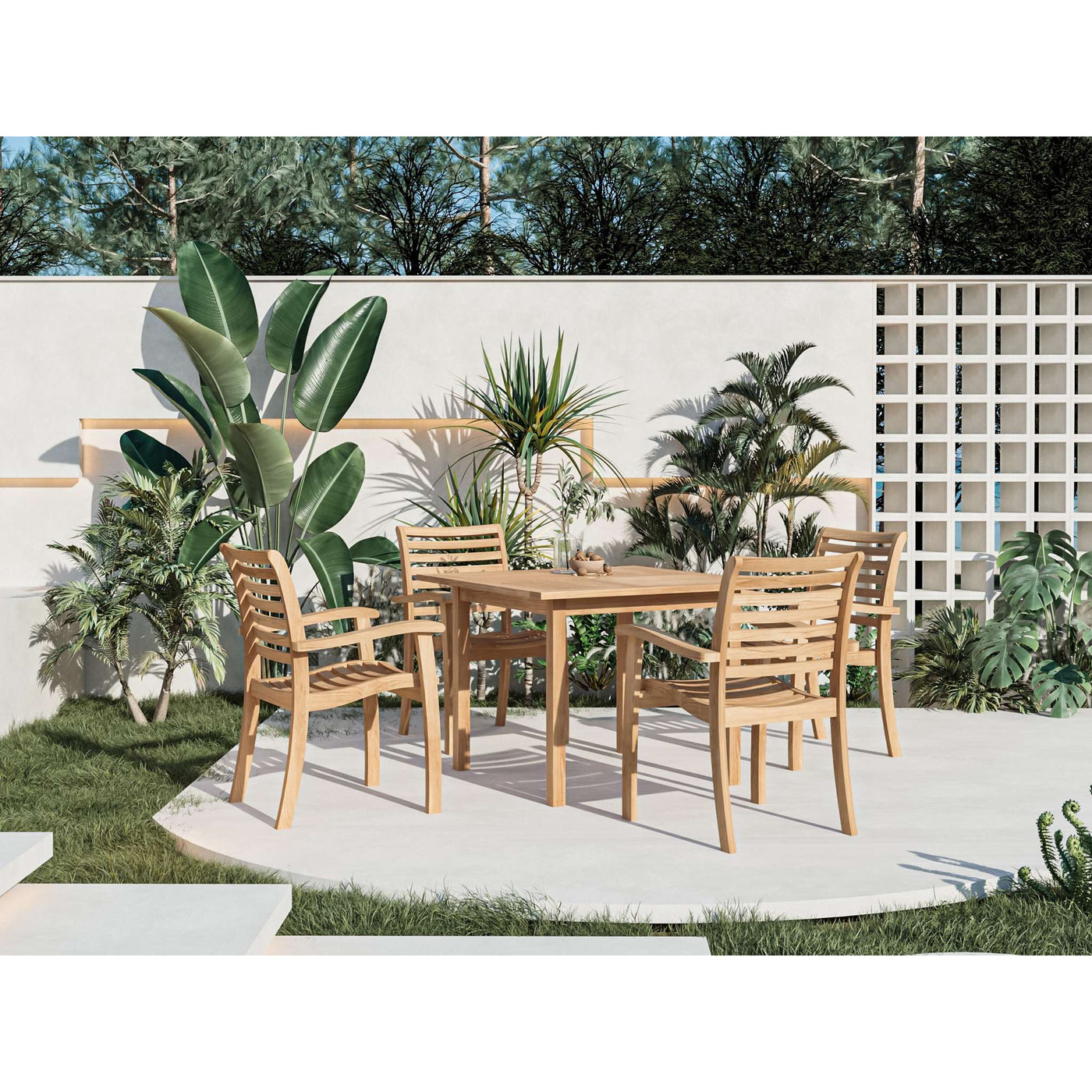 Birmingham 5-Piece Square Teak Outdoor Dining Set with Stacking Armchairs