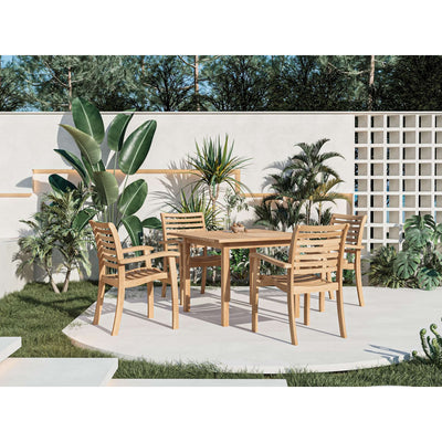 Birmingham 5-Piece Square Teak Outdoor Dining Set with Stacking Armchairs