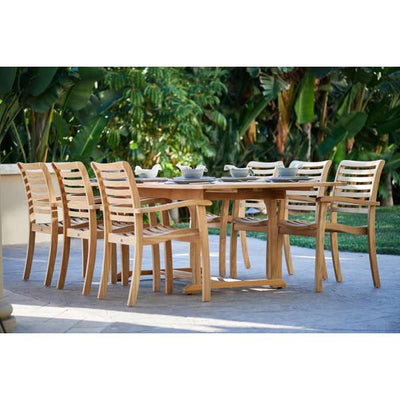 Birmingham 7-Piece Rectangular Teak Outdoor Dining Set with Extendable Table and Stacking Armchairs